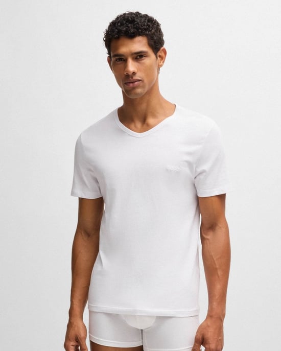 BOSS Orange 3-Pack Mens V-Neck Underwear T-Shirts in Cotton Jersey - Image 2