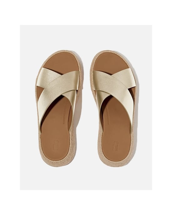 FitFlop Womens F-Mode Espadrille Leather Flatform Cross Slides - Image 3