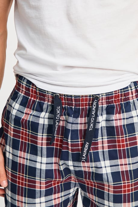 Red Cotton Checked  Lounge Shorts - Image 4