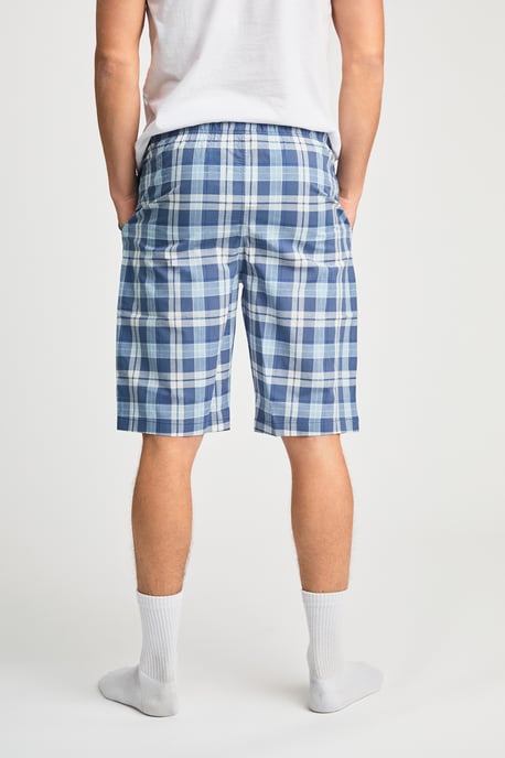 Blue Cotton Checked  Lounge Shorts - Image 2