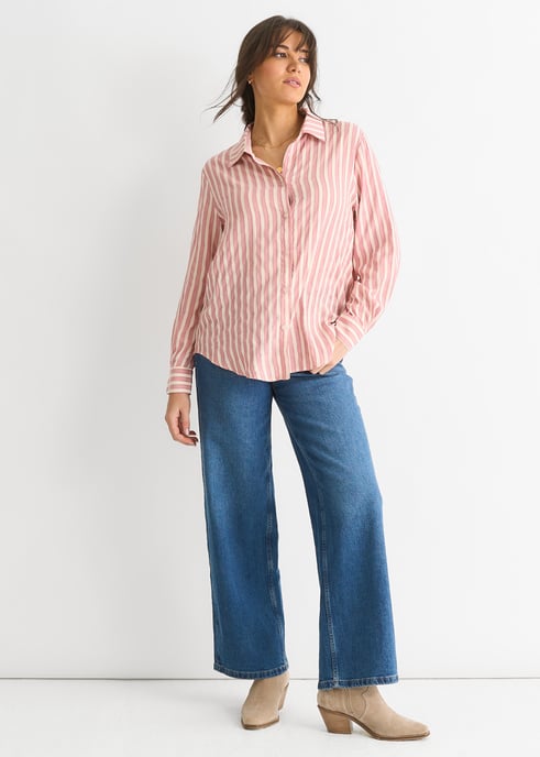 Blush Stripe Viscose Oversized Shirt - Image 1