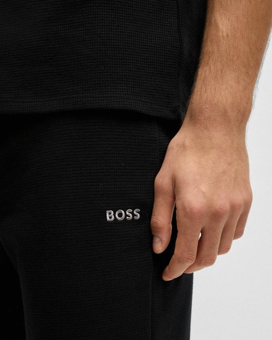 BOSS Orange Waffle Mens Cotton-Blend Pyjama Bottoms with Embroidered Logo - Image 4
