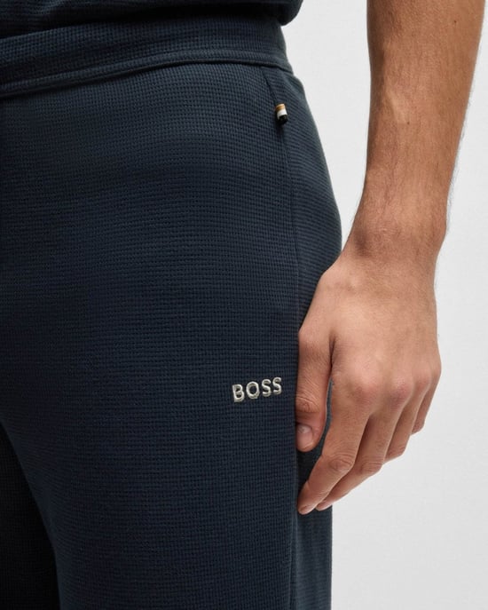 BOSS Orange Waffle Mens Cotton-Blend Pyjama Bottoms with Embroidered Logo - Image 4
