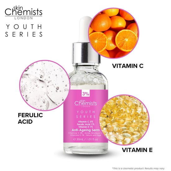 skinChemists Jeugdserie Anti-Verouderingsserum Vitamine C 3%, Ferulinezuur 1%, Vitamine E 1% 30ml - Image 2