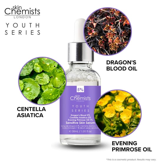 skinChemists Jeugdserie Gevoelig Huidserum Draak's Bloed 5%, Centella Asiatica 3%, Avocado-olie 1% 30ml - Image 3