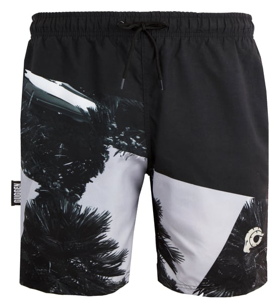 Badshorts för Män med Vit Svart Palmmönster - Image 1