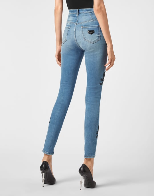 Superhög midja Jeggings med dödskalle - Image 5