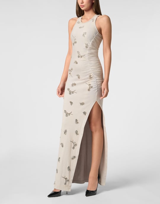 Jersey Rib Long Dress Flowers - Image 4