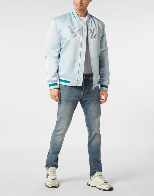 Satin Bomber Jacket Logo Strass - Image 4