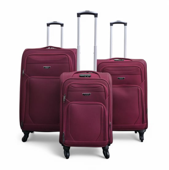 Zachte, lichtgewicht nylon reiskoffer met vier wielen, wijnkleurig, vakantiekoffer - Image 1