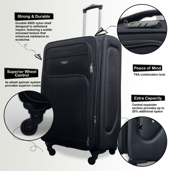 Soft Shell Lightweight Nylon Extra Large 4 Wheels Travel Suitcase - Image 3