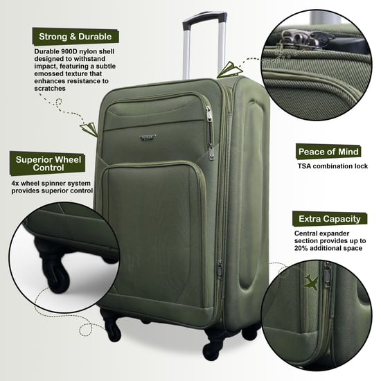 Soft Shell Lightweight Nylon Extra Large 4 Wheels Travel Suitcase - Image 3