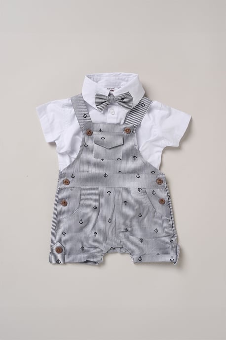 Bodysuit Shirt, Dungarees and Bowtie Outfit Set - Image 1