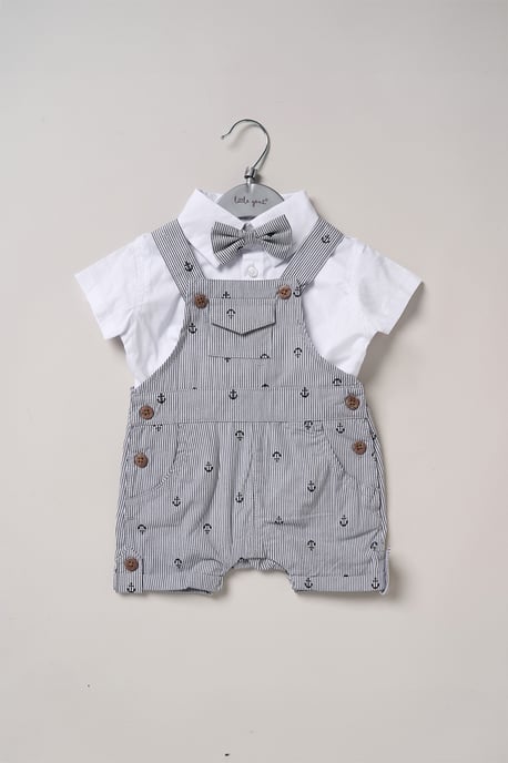 Bodysuit Shirt, Dungarees and Bowtie Outfit Set - Image 2