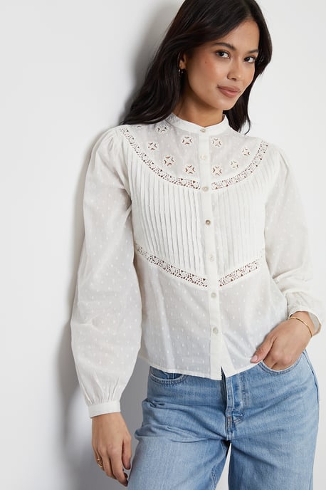 Cream Lace Detail Boho Blouse - Image 1