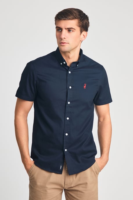 Navy Cotton Oxford Short Sleeve Shirt - Image 1