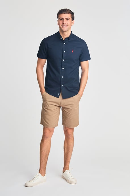 Navy Cotton Oxford Short Sleeve Shirt - Image 3