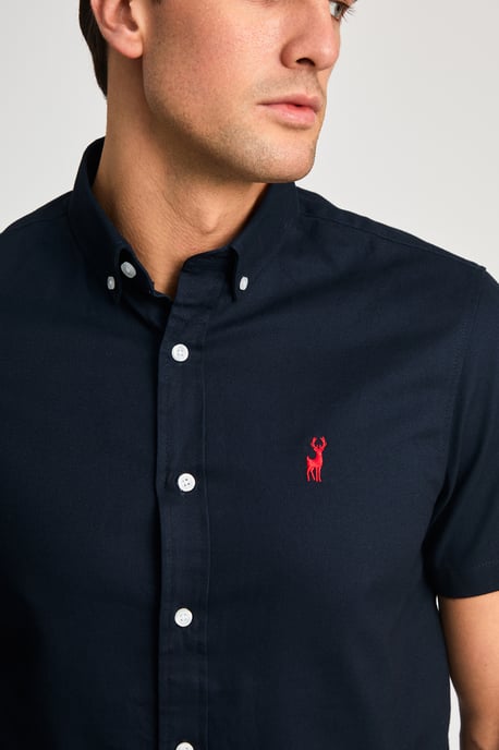 Navy Cotton Oxford Short Sleeve Shirt - Image 4