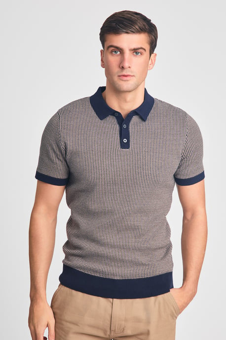 Navy Cotton Short Sleeve Button-Up Polo Shirt - Image 2