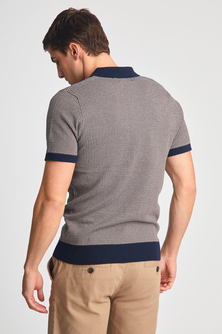 Navy Cotton Short Sleeve Button-Up Polo Shirt - Image 3