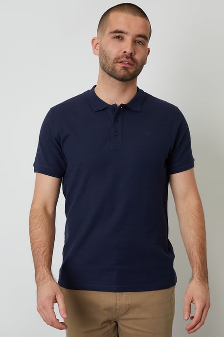 Navy Cotton Pique Short Sleeve Polo Shirt - Image 1