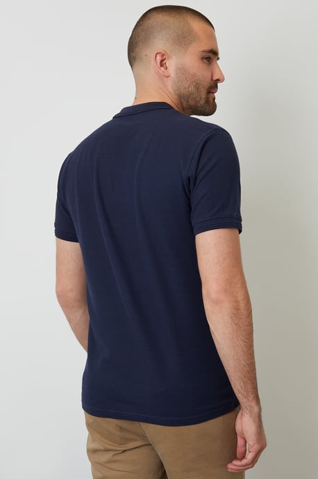 Navy Cotton Pique Short Sleeve Polo Shirt - Image 2
