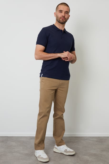 Navy Cotton Pique Short Sleeve Polo Shirt - Image 3