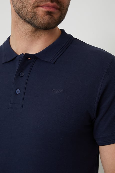 Navy Cotton Pique Short Sleeve Polo Shirt - Image 4