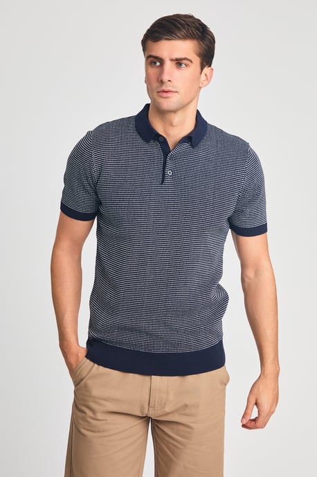 Dark Navy Cotton Short Sleeve Button-Up Polo Shirt - Image 1