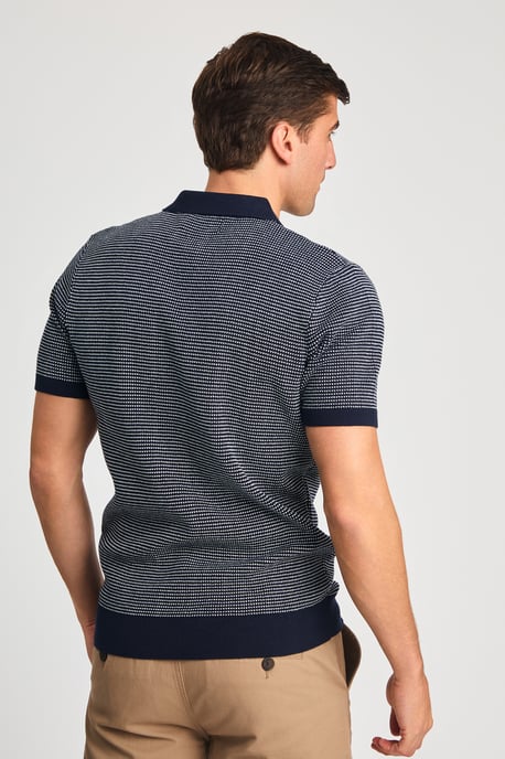Dark Navy Cotton Short Sleeve Button-Up Polo Shirt - Image 2