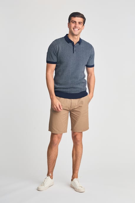 Dark Navy Cotton Short Sleeve Button-Up Polo Shirt - Image 3