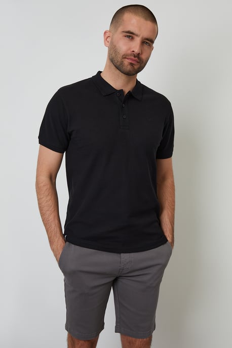 Black Cotton Pique Short Sleeve Polo Shirt - Image 1