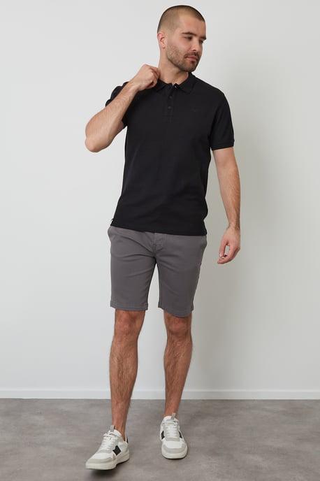 Black Cotton Pique Short Sleeve Polo Shirt - Image 3