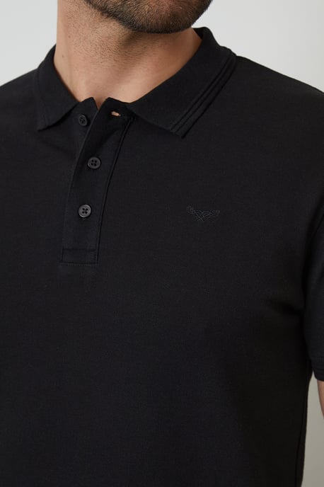 Black Cotton Pique Short Sleeve Polo Shirt - Image 4