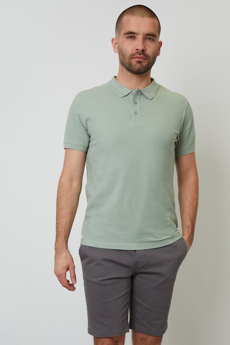 Pale Green Cotton Pique Short Sleeve Polo Shirt - Image 1