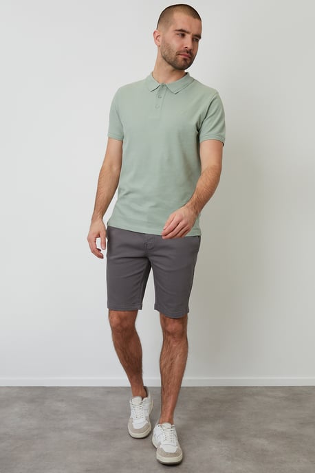 Pale Green Cotton Pique Short Sleeve Polo Shirt - Image 3