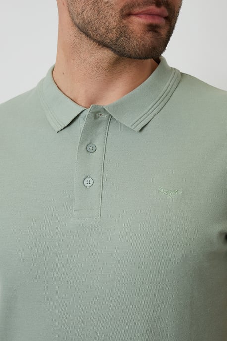Pale Green Cotton Pique Short Sleeve Polo Shirt - Image 4