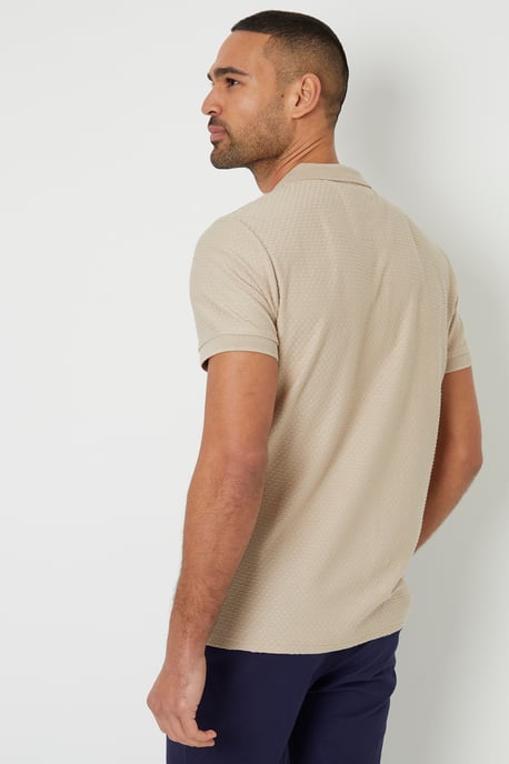 Stone Textured Cotton Quarter Zip Polo Shirt - Image 2