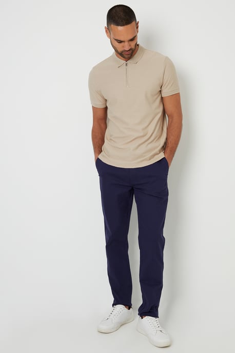 Stone Textured Cotton Quarter Zip Polo Shirt - Image 3