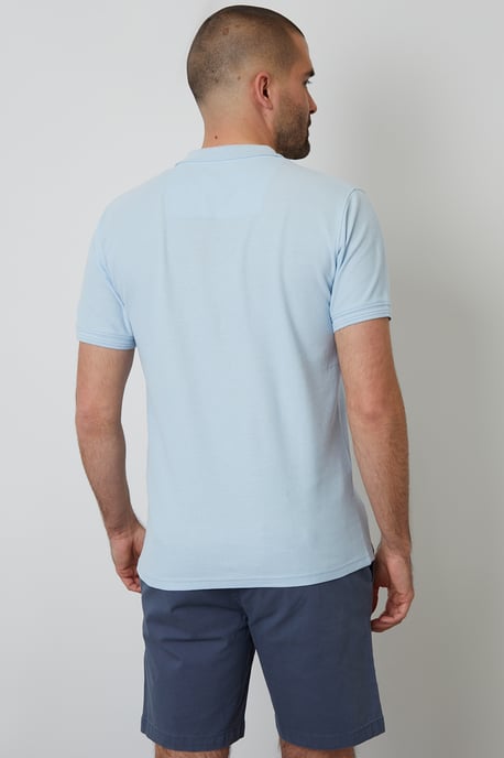 Light Blue Cotton Pique Short Sleeve Polo Shirt - Image 2