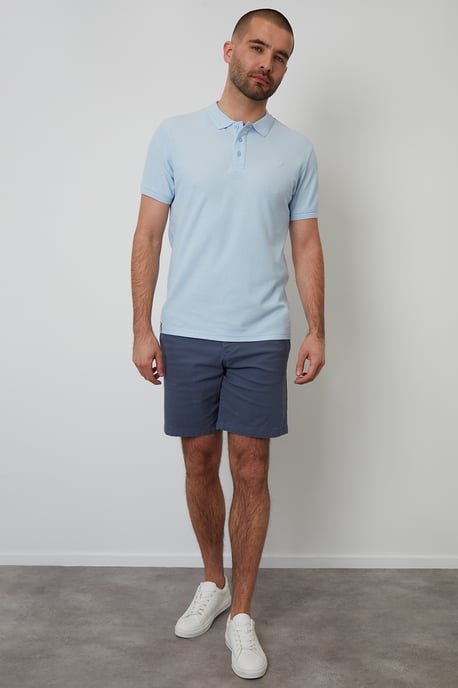 Light Blue Cotton Pique Short Sleeve Polo Shirt - Image 3