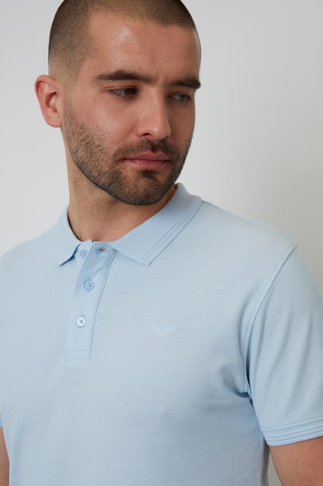 Light Blue Cotton Pique Short Sleeve Polo Shirt - Image 4
