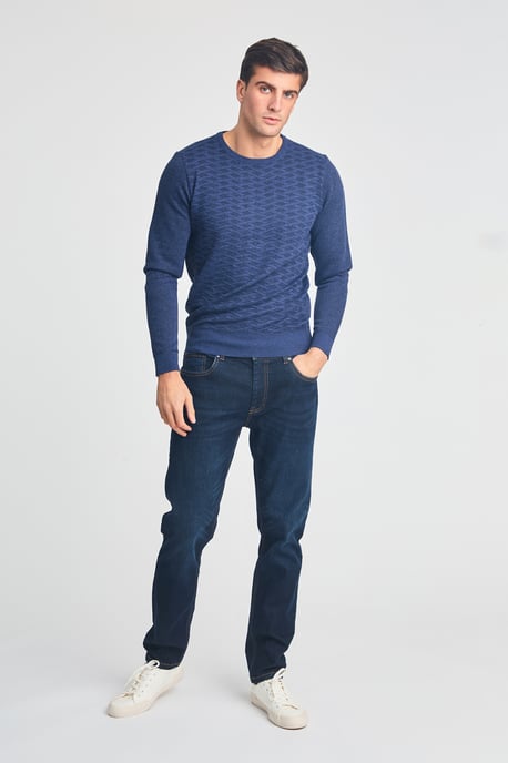 Blue Textured Knit Crew Neck Jumper - Image 3