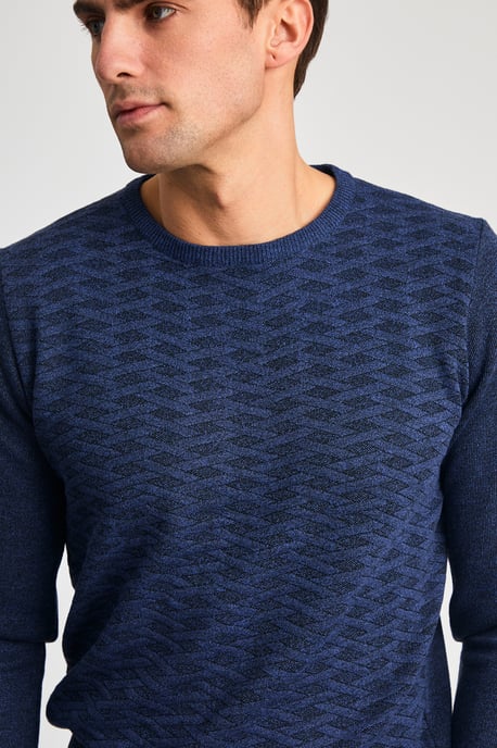 Blue Textured Knit Crew Neck Jumper - Image 4