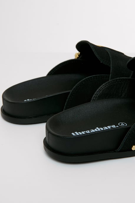 Black Studded Slip On Mule Sandals - Image 4