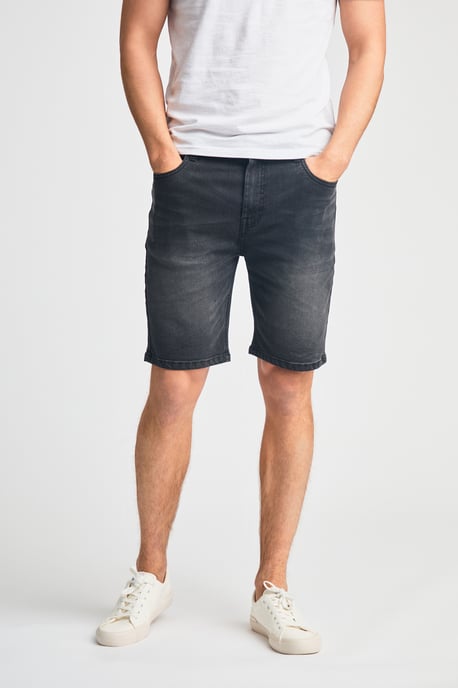 Black Cotton Blend Regular-Fit Denim Shorts - Image 1