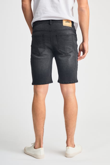 Black Cotton Blend Regular-Fit Denim Shorts - Image 2