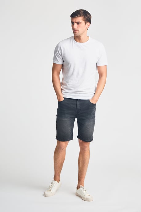 Black Cotton Blend Regular-Fit Denim Shorts - Image 3