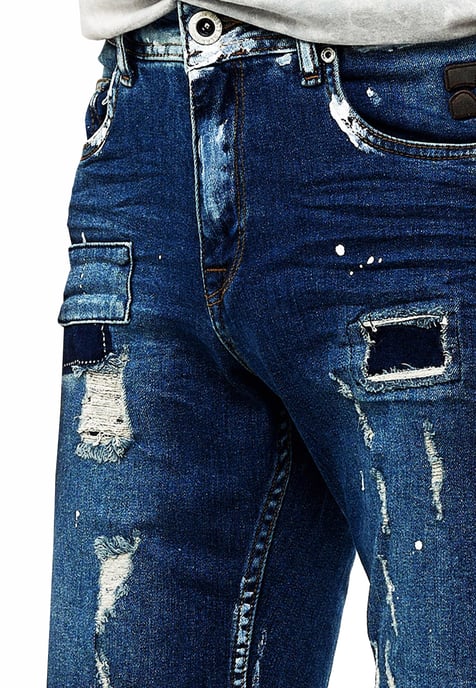 Destroyed Jeans Short Slim Fit "NAVITO" Donkerblauw Gebruikt - Image 5