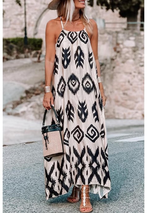 Black Western Aztec Printed Fashion Vacation Sundress - Image 1